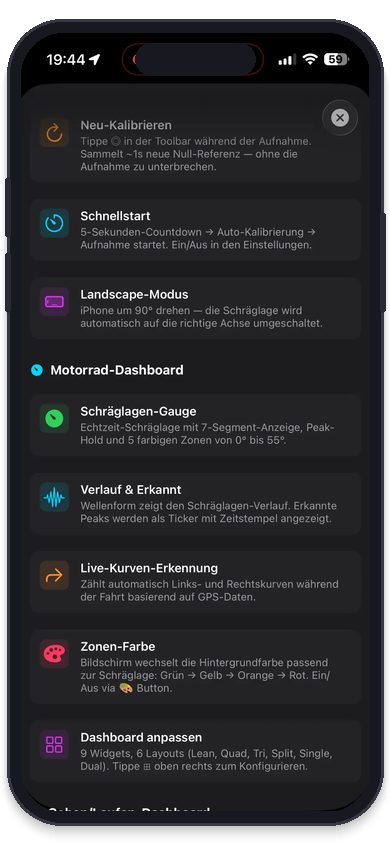 MotionRecord: Schräglage aus Gyroskop – Berechnet aus IMU-Sensordaten des Smartphones